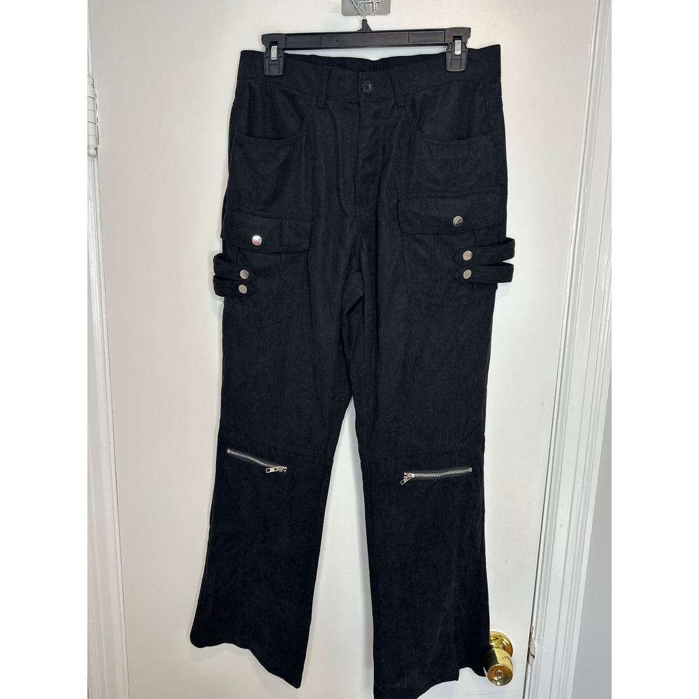 Unbranded Y2K Goth Multi-Pocket Cargo Pants Sz:M Black Punk Corduroy